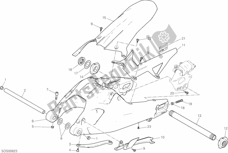 All parts for the Swing Arm of the Ducati Multistrada 950 Thailand 2017